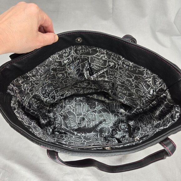 Betsey Johnson Black Bag with Pink Stitching & Black Bow - Picture 6 of 9